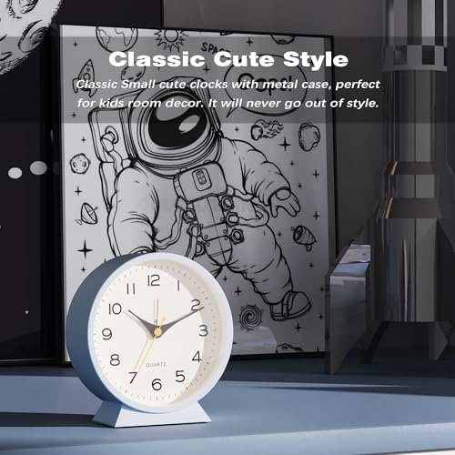 AYRELY® 4.5" Analog Alarm Clock, Small Retro Desk Clock and Table Clock - color: Light Blue