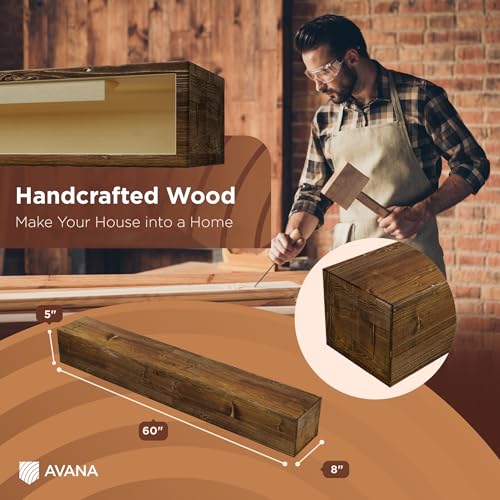 Avana Rustic Fireplace Mantle Shelf 60 Inches - Handcrafted Wood Mantles For Over Fireplace - Wall Mounted Farmhouse Fireplace Mantel Shelf - Floating Fireplace Mantels 60 X 8 X 5 - Rustic Traditional - color: Rustic Traditional, size: 60 X 8 X 5