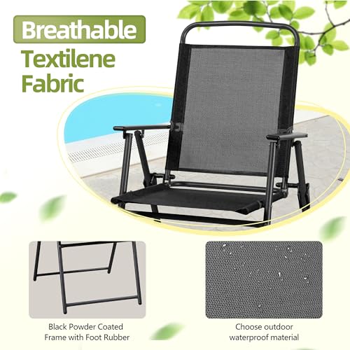 Vongrasig 6 Piece Folding Patio Dining Set,Small Metal Outdoor Garden Patio Table and Chair Set w/Umbrella for Lawn,Deck,Backyard,Black - color: Black