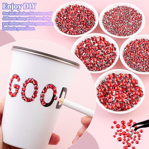 30000Pcs Resin Rhinestones for Bedazzling with Tweezers, Red Rhinestones for Crafting with B7000 Jewelry Glue for DIY Crafts Clothing Tumblers Shoes Fabric Nail Art - color: Red, size: X-Large Pack + 1Pc Glue