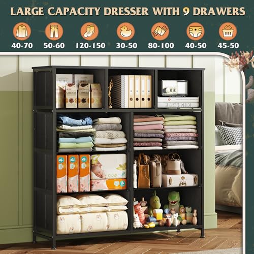 WLIVE Tall Dresser for Bedroom, 9 Drawer Chest of Drawers, Vintage Green - color: Turquoise