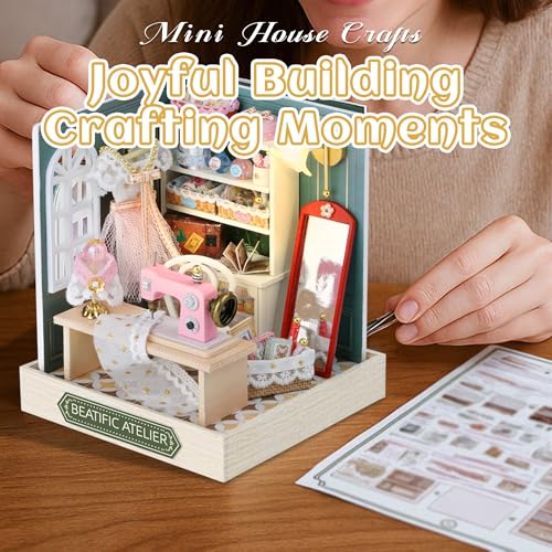 Kisoy Dollhouse Miniature with Furniture Kit, DIY 3D Wooden DIY House Kit with Dust Cover,Handmade Tiny House Toys for Teens Adults Gift (Beatific Atelier) - color: Beatific Atelier