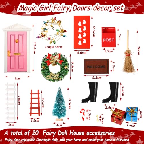 Hungdao 20 Pcs Christmas Fairy Door Wooden Miniature Decor, Pink Door - color: Pink Door
