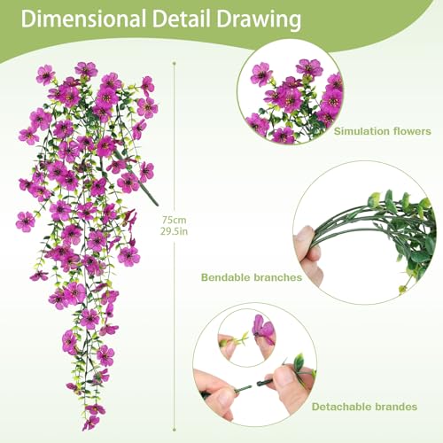 Artificial Hanging Flowers for Outdoors Spring Summer Decor - color: Fuchsia Purple