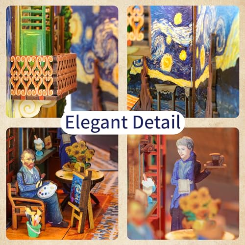 Tonecheer DIY Book Nook Kit for Adults,3D Wooden Puzzle Bookend Bookshelf Insert Library Decor, Booknook Miniature House Kit with Body Motion Sensor LED Light (Vincent's World) - color: Vincent's World