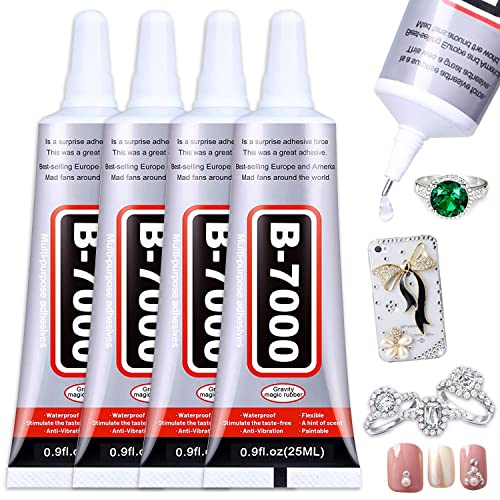 B7000 Jewelry Glue, 4PCS X 25ML B-7000 Clear Super Glue Multi-Function Glues Transparent Industrial Adhesive for Phone Repair Jewelery Making Crafts Fabric Metal Nail Art Stone Wood Glass - style: B-7000 4x25ML