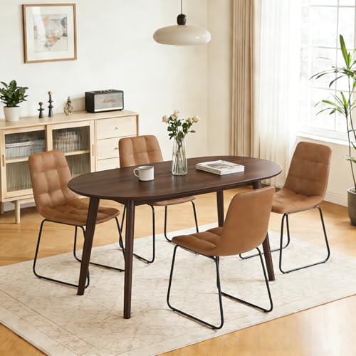 63" Oval Dining Table Set for 4 with Solid Wood Legs - color: Walnut Table C-brown Chairs