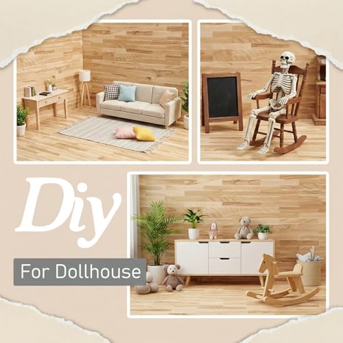 9 Pcs Miniature Dollhouse Wallpaper 8.27 × 11.69 InchSelf Adhesive Flooring Peel Stick Natural Wood Striated Paper Decorative Mini DIYDollhouse Accessories for Vinyl Cabinets