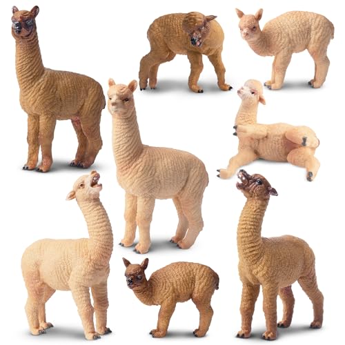 Toymany 8PCS Realistic Alpaca Figurines Llama Figures - Plastic Forest Jungle Animal Figurines, Christmas Birthday Toy Gift for Kids Boys Girls - style: 8PCS Alpaca