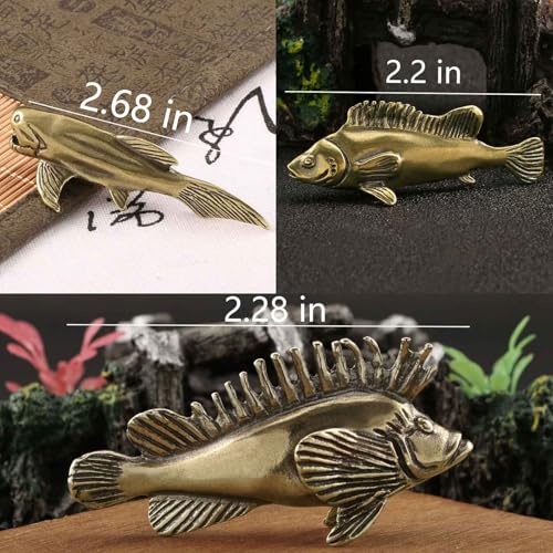 3Pcs Vintage Solid Brass Miniature Animal Figurine Desk Animal Ornament for Pet Enthusiasts Exquisite Collectible and Home Décor Accent (Fish 3pcs) - color: Fish 3pcs