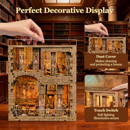 fifijoy Book Nook Kit - Egyptian Pharaohs Tomb DIY Miniature House Kit for Adults and Teens, Dollhouse BookNook Tiny House, Bookshelf Decor 3D Wooden Puzzle, Unique Gifts for Family and Friends - color: Egyptian Pharaoh's Tomb