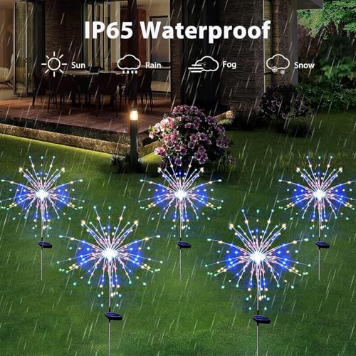 Solar Fireworks Lights for Outside, 200LED 8 Modes Fireworks Solar Lights, Fairy Garden Flowers Lights for Yard Pathway Wedding Party Christmas Diwali Garden Decor 2 Pack (Multicolor) - color: Multicolor