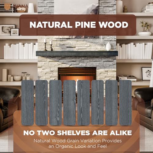 Avana Floating Fireplace Mantel - Handcrafted Wood, 72 Inches x 8 x 3, Gray Finish - Shelves for Over Fireplace - color: Grey, size: 72 X 8 X 3