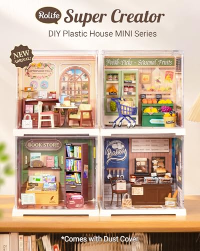Rolife Super Creator Mini Series Bookstore, DIY Plastic Miniature Kits Retail Store Series, Mini Model House Building Set for Teens Aged 14+, DIY Crafts/Hobbies for Adults (Memory Book Store) - style: Memory Book Store