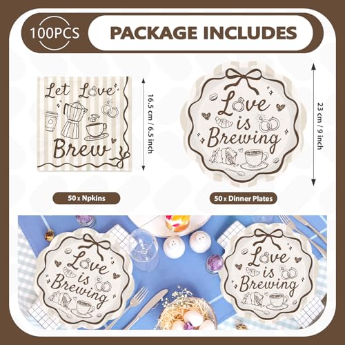 100Pcs Love Is Brewing Bridal Shower Party Decorations Serves 50 - style: Rustic