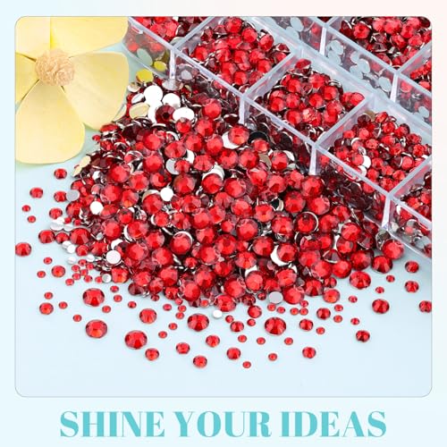 6100Pcs Resin Red Rhinestones for Bedazzling with 2Pcs 10ml B7000 Jewelry Glue, 1 Box Flatback Gems Crystals Diamonds for Makeup Crafting Nail Art - color: Red, size: 1 Small Pack + 2Pc Glue