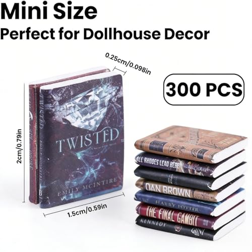 300pcs Mini Books Miniatures Dollhouse Books for Anxiety Bookshelf Fillers - style: Mini Books