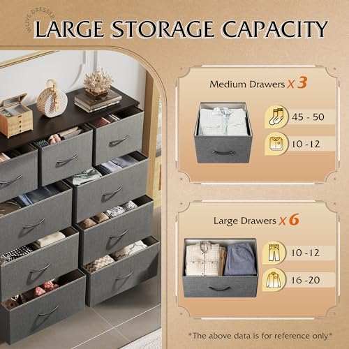 WLIVE Tall Dresser for Bedroom, 9 Drawer Chest of Drawers, Dark Grey - color: A-dark Grey