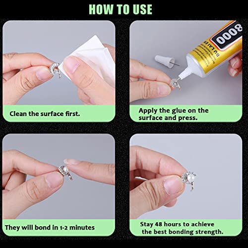 E8000 Clear Super Glue for Jewelry Making, 6 X 15ML E-8000 B7000 Glue Rhinestone Metal Fabric Glue, Adhesive Glue for Phones Repair Jewelry Bead Wood Crafts with Dotting Pens and Tweezers - color: 6pcs x 15ml Clear Super Gel