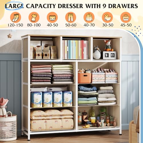 WLIVE Tall Dresser for Bedroom, 9 Drawer Chest of Drawers, Cream White - color: Cream White