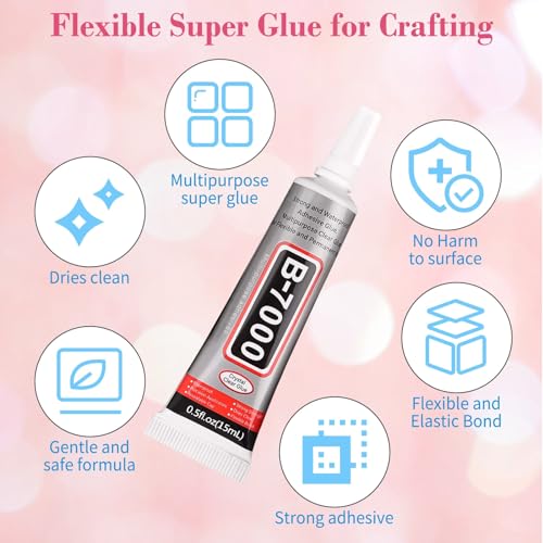 cridoz B7000 Jewelry Glue for Rhinestones,10Pack Flexible Super Glue Gel with Precision Tip Multi Function Clear Gem Glue Fabric Adhesive for Cloth Metal Stone Bead Jewelry Making Wood Glass - size: 10x15ml/0.5 oz