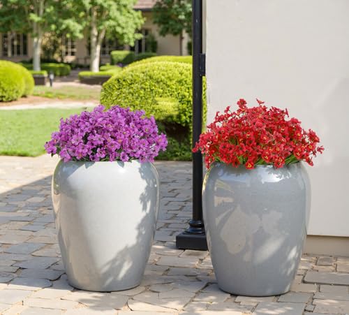 Bassion 24 Bundles Artificial Flowers for Outdoors Decorations, Red - color: Red