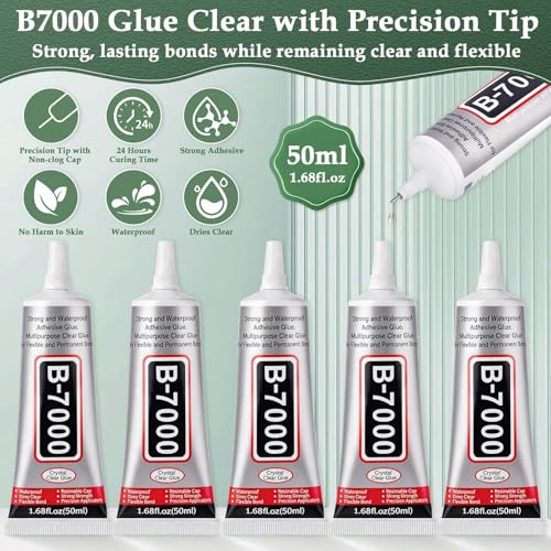 B7000 Glue Clear with Precision Tip for Rhinestones, 5Pcs 50mL/1.68 fl oz - color: 5Pcs, 1.68fl.oz (50mL)