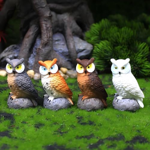Mini Owl Figurines 4pcs - Fairy Garden Accessories, Miniature Owls for Fairy Garden Decor, Small Owl Gifts for Women Mom Grandma - style: Owl Set of 4