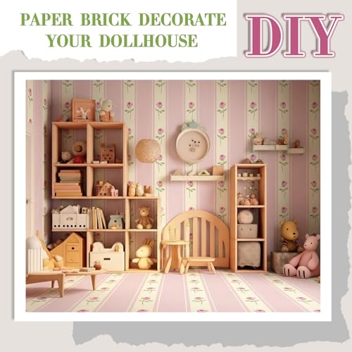 Flutesan 12 Pcs Miniature Dollhouse Wallpaper, Pink Flower - style: Pink Flower