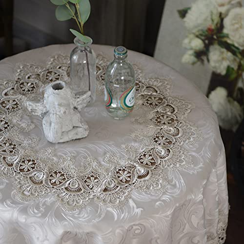 ARTABLE Stone Lace Round Tablecloth Small Table Topper Macrame 47 Inch - color: Stone, size: 47" (Round)