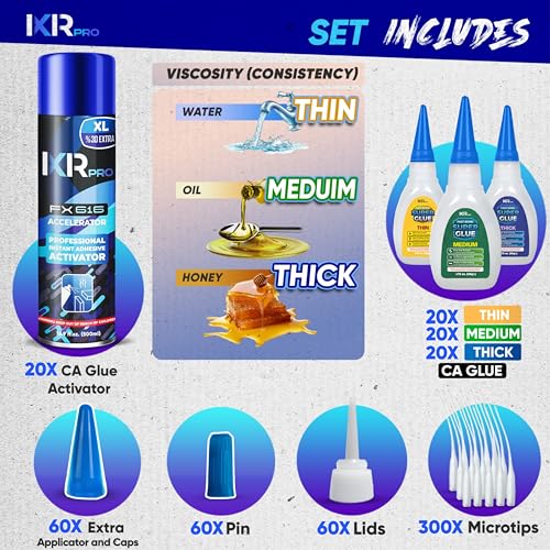CA Glue with Activator 20x Thin Medium Thick Glue Kit 20x16.9oz Accelerator - size: 20 Pack