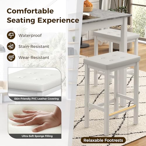 Giantex Dining Table Set for 4, Counter Height Dining Set with 4 Bar Stools, Space-Saving Kitchen Table Chairs Set for Small Place, Dinette, Breakfast Nook (White) - color: White