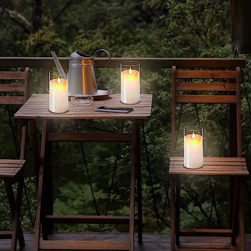 NICEME Flickering Flameless Candles with Remote Control Timer Unbreakable Acrylic Battery Operated LED Candles with Flickering Flame 3D Wick for Romantic Ambience Home Decor Set of 3, D3” xH6” - color: Ivory + Clear Acrylic, size: D 3”×H 6”6”6”