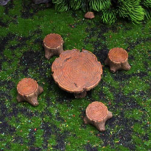 5 Pcs Miniature Table and Chairs Set for Fairy Garden, Resin DIY Craft Micro Landscape Decor, Tiny Home Accessories for Succulents, Terrarium, and Outdoor Ornaments - color: 5 Pcs Table and Chairs Set