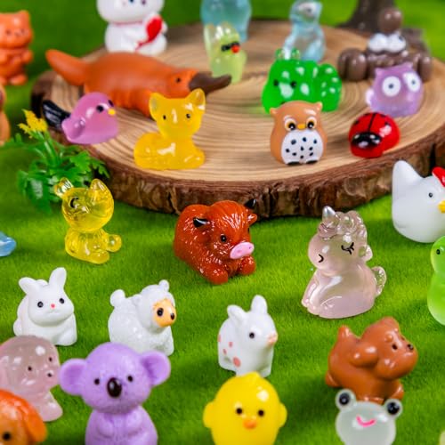 300pcs Mini Resin Animals Different 300 Styles Variety Tiny Animals Figure to Hide Luminous Glow in The Dark for Miniature Fairy Garden Decoration Small Plastic Miniature Crafts Decor Aquarium - color: 300pc