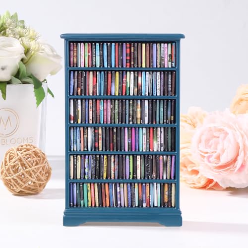Mini Bookshelf with 180pcs Mini Books Miniature Blue Bookshelf Ornament - style: Mini Books with Blue Bookshelf