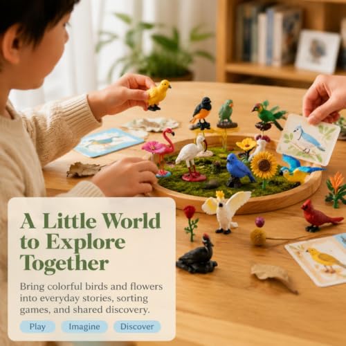 25pcs Plastic Animal Figures, Mini Bird & Flowers Figurines for Kids