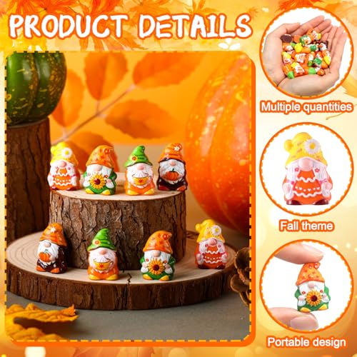 Yaomiao 60 Pcs Mini Fall Resin Gnomes Figures Thanksgiving Mini Statues - style: Fall Multi-color