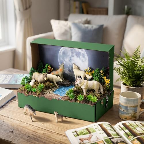 48 Pcs Woodland Wolf Diorama Kit Habitat Project Box Set - color: Wolf