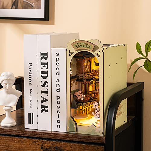 Rolife DIY Book Nook Kit Falling Sakura, DIY Miniature Booknook Kit Creative Decorative Bookend Bookshelf Insert 3D Puzzle for Adults, Halloween/Christmas Decorations/Gifts for Adults (Falling Sakura) - color: Pink, White