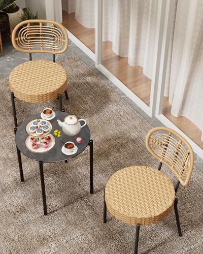 GarveeLife 3 Piece Wicker Patio Bistro Furniture Set, Outdoor Dining Chairs, Includes 2 Rattan Chairs and Tempered Glass Table, for Garden, Backyard, Balcony, Apartment (Black & Brown) - color: Black & Brown