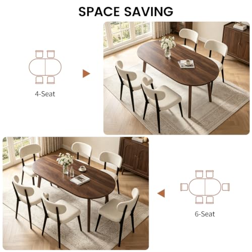 63" Oval Dining Table Set for 4 with Solid Wood Legs - color: Walnut Table Black-l Chairs