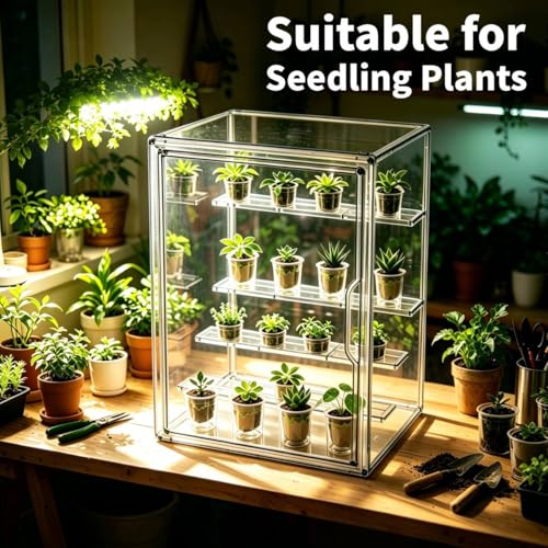 Mini Greenhouse Indoor, Clear Small Green House with Magnetic Door, Stackable Succulent Seed Starting Kit Children Nature Observation Station - size: 14"x 8.5"x 10.5"