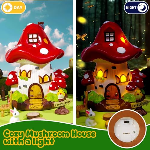 50 Pcs Fairy Garden Kit with Mushroom House, Fairy Figurines & Accessories