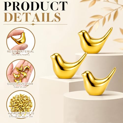 Novabright 50 Pcs Gold Mini Bird Figurines Miniature Resin Bird Statues - style: Bird