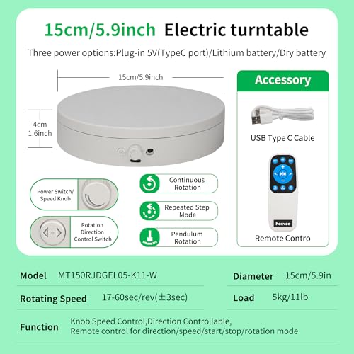 Remote-Controlled Motorized Turntable,360° Silent Spinning Display Stand,Speed-adjustable Spinning Platform,Multi-mode Rotating Display Base,Rotating Display Stand For Photography(5.91inch/W) - size: 5.91inch/White/11Lbs Load