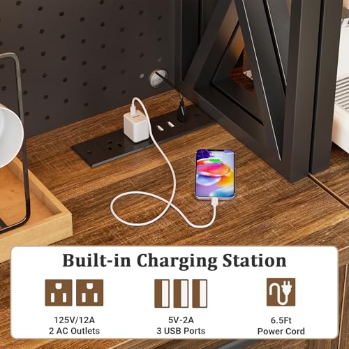 Unikito 71" Kitchen Pantry Cabinet with LED Light & Outlet, Microwave Stand - color: Weathered Brown, size: 63 Inch