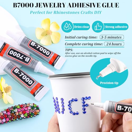 6100Pcs Royal Blue Rhinestones for Crafting with 2Pcs 10ml B7000 Jewelry Glue, 1 Box Flatback Crystals Diamond for Bedazzling Crafts DIY Nail Art Resin Gems for Clothing Shoes - color: Royal Blue, size: 1 Small Pack + 2Pc Glue