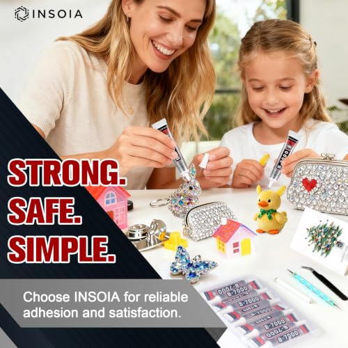 INSOIA B7000 Bedazzling Glue Tool Clear, 10 x 15ml Precision Tip - size: 15g*10pk,1 dbl-end pen,1 wax pencil,1 tweezer