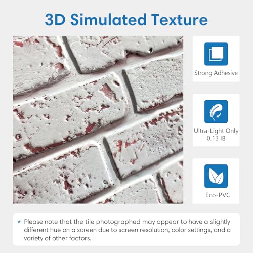 COMSTICKC 3D Faux Brick Wall Panels Peel and Stick, 10 Pcs 11.8" x 11.8" - color: Whitewash - 3